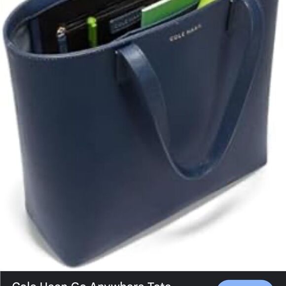 Cole Haan Saffiano leather. Go Anywhere Tote in Navy / New No Tags - Picture 5 of 8